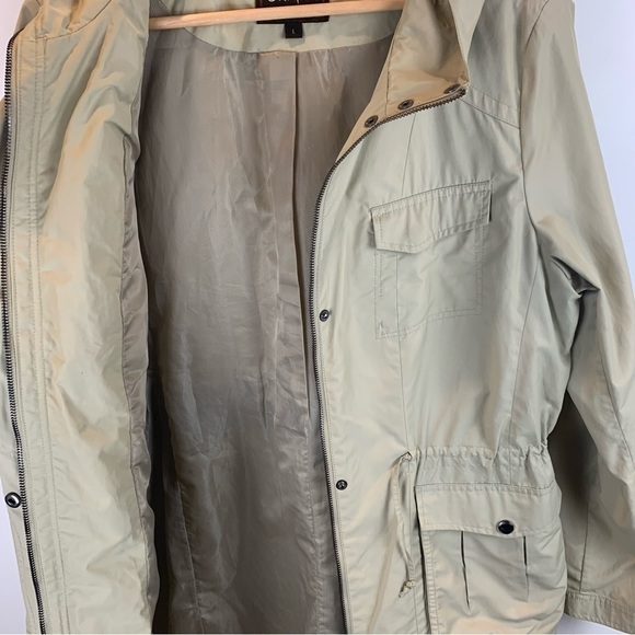 Cole Haan sz L Vintage Stone Beige Tan Hooded Raincoat Jacket Trench Women's - Picture 6 of 12
